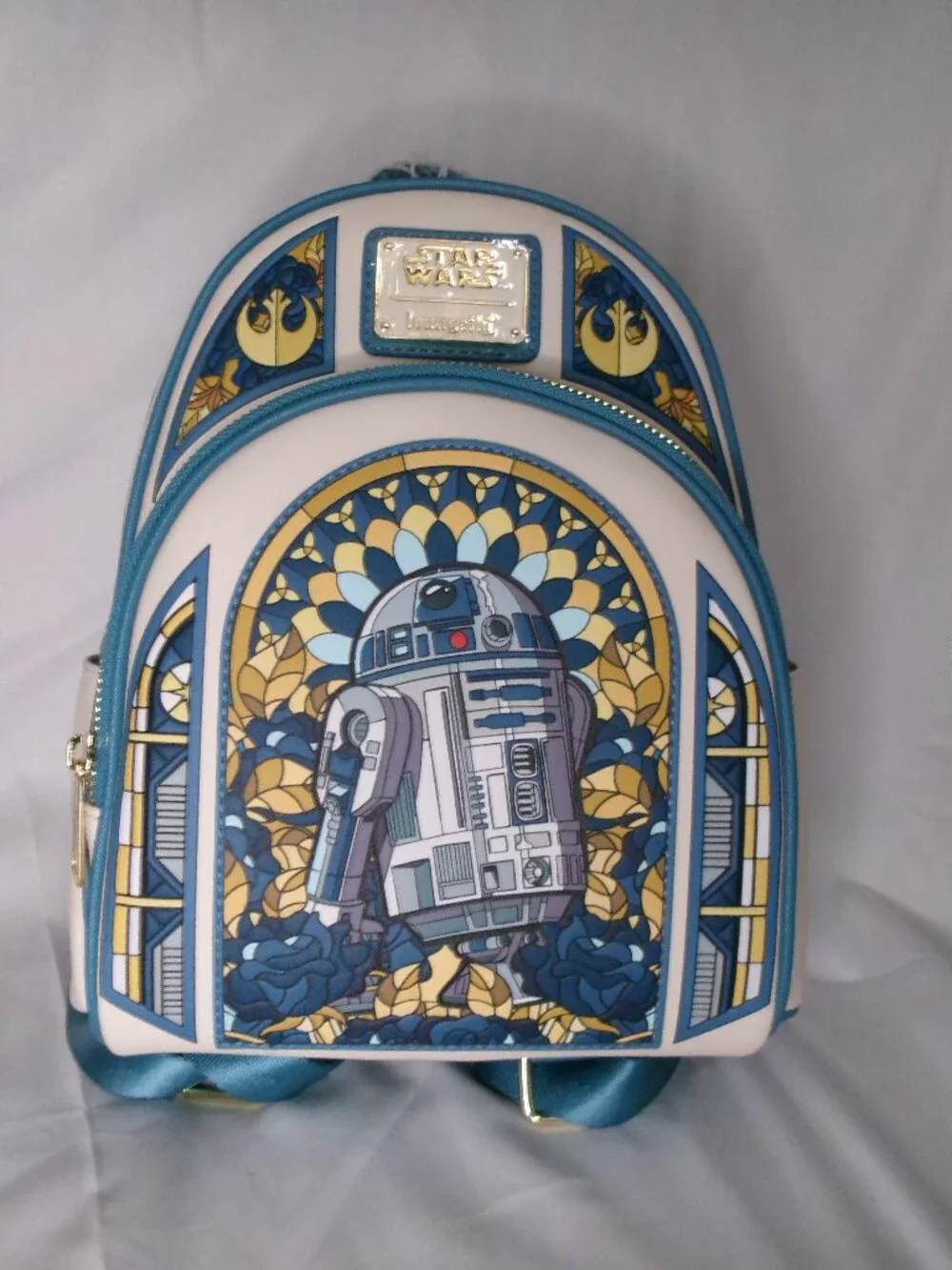 Disney Star Wars R2-D2 Loungefly Backpack with Stained Glass Background - Picture 1 of 6
